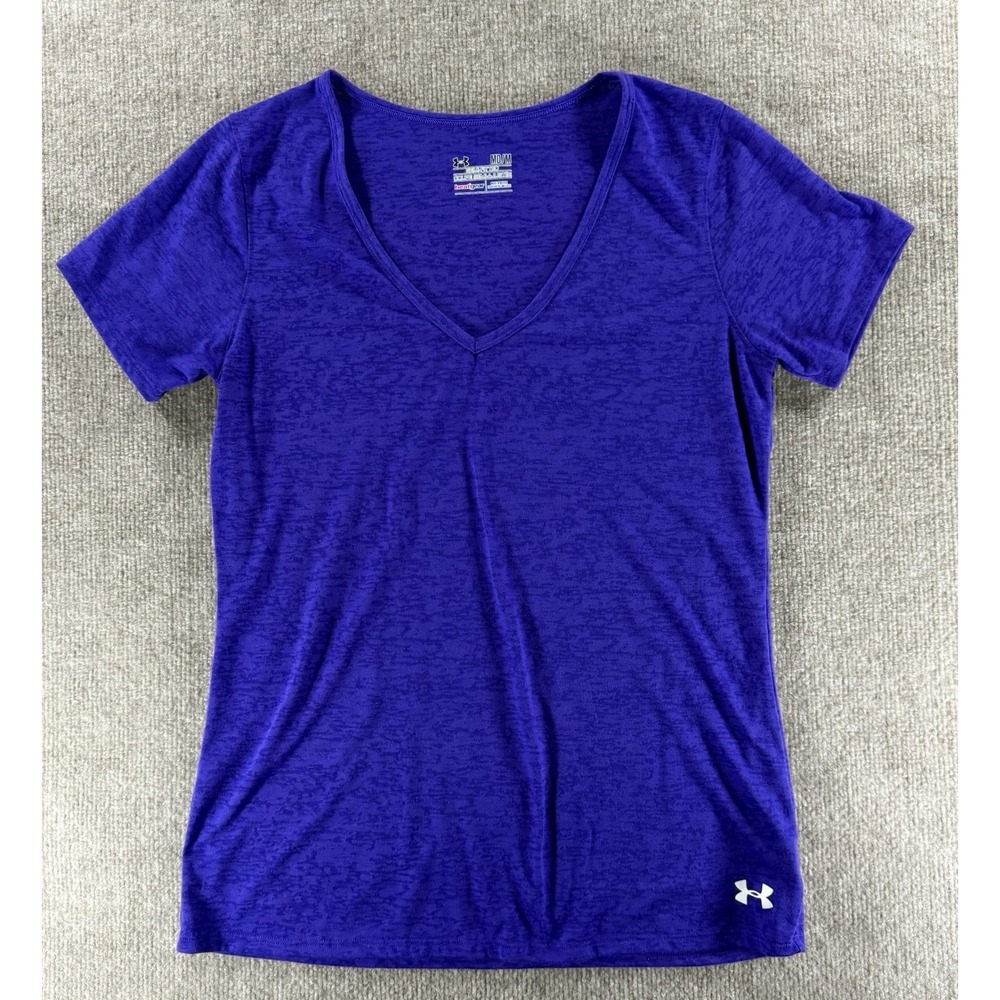 Under Armour HeatGear Purple Burnout V Neck Athletic Shirt Women‎ Medium